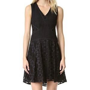 Diane Von Furstenberg Women's Fiorenza Floral Lace Fit Flare Dress Size 10 Black